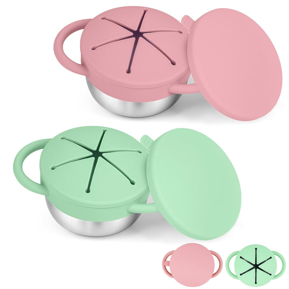 2Pack Toddler Snack Cup Stainless Steel SpillProof with BPA Silicone Lid and Handles
