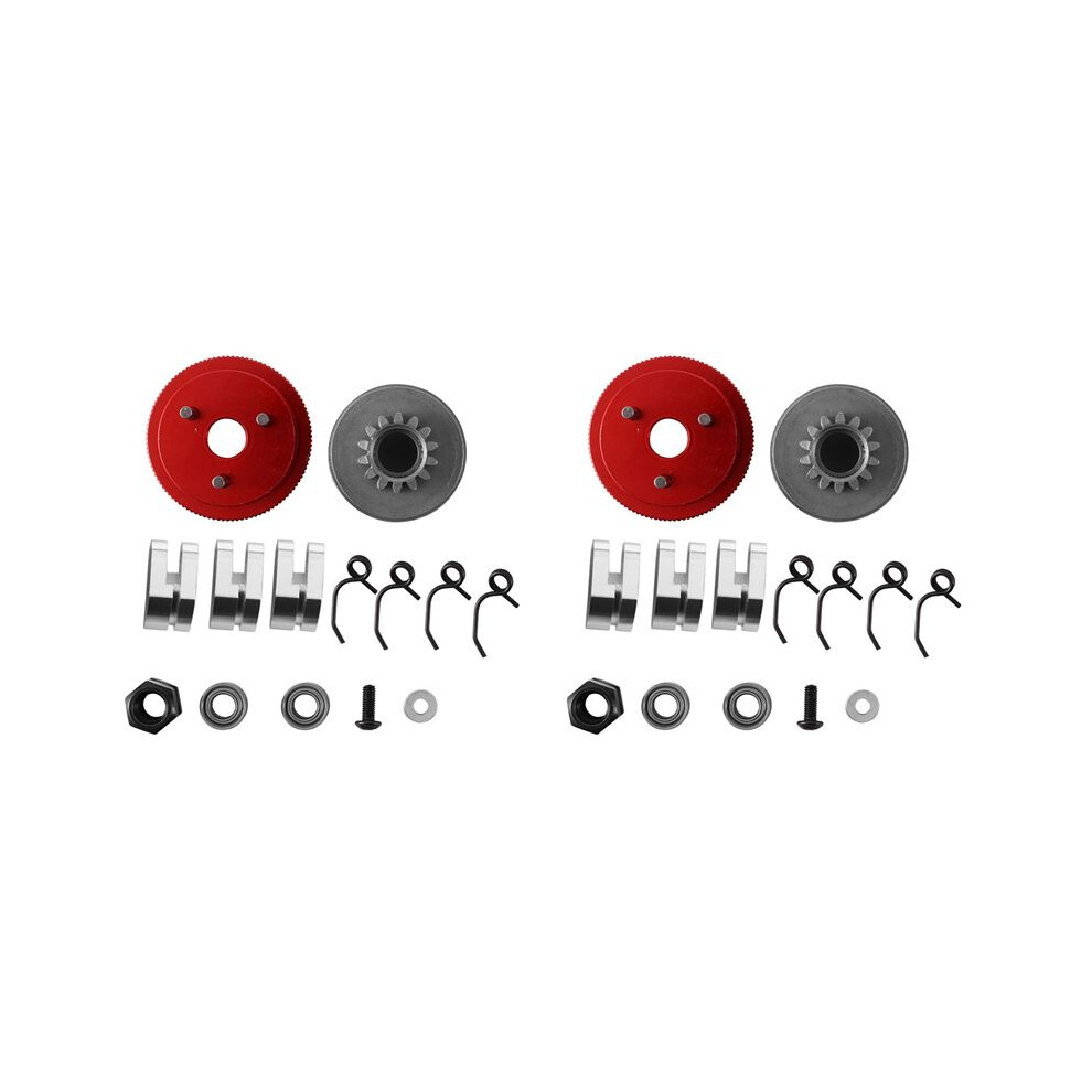 2X Clutch Bell Shoes Bearing 14T Gear Flywheel Assembly Kit Set For 1/8 Hpi Hsp Axial Himoto (Red+Silver) 4714120395002