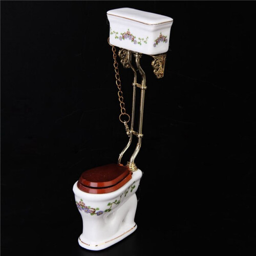 2X Toilette en Porcelaine Miniature Retro - Blanc + Or 1