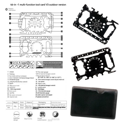 50 in 1 Slim Minimalist Survival Card Wallet Tool Card Wallet Engineering Ruler Scale Multitool Card Pocket Tool 2