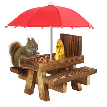 Wooden Squirrel Feeder with Umbrella, Weatherproof Corn Spike Holder for Garden or Yard