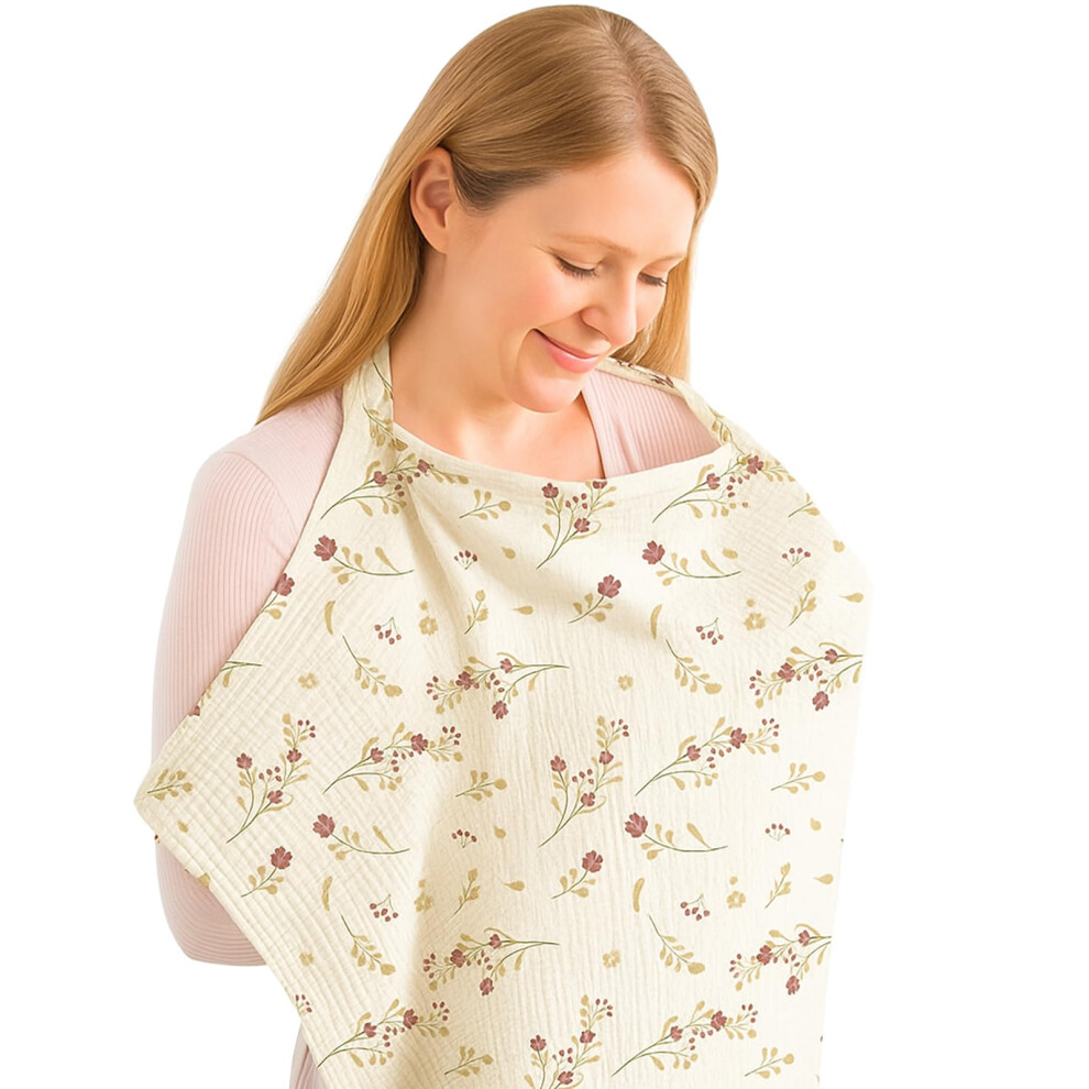 Nursing Cover with Adjustable Strap 360 Privacy Muslin Cotton Breastfeeding Cover MultiUse Blossom