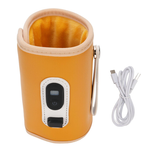 Baby Bottle Warmer USB Powered with LED Display, 21Level Precise Temp Control, PU Leather, Yellow