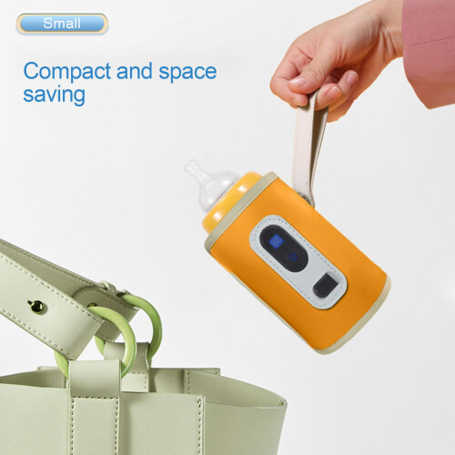 Baby Bottle Warmer USB Powered with LED Display, 21Level Precise Temp Control, PU Leather, Yellow 1