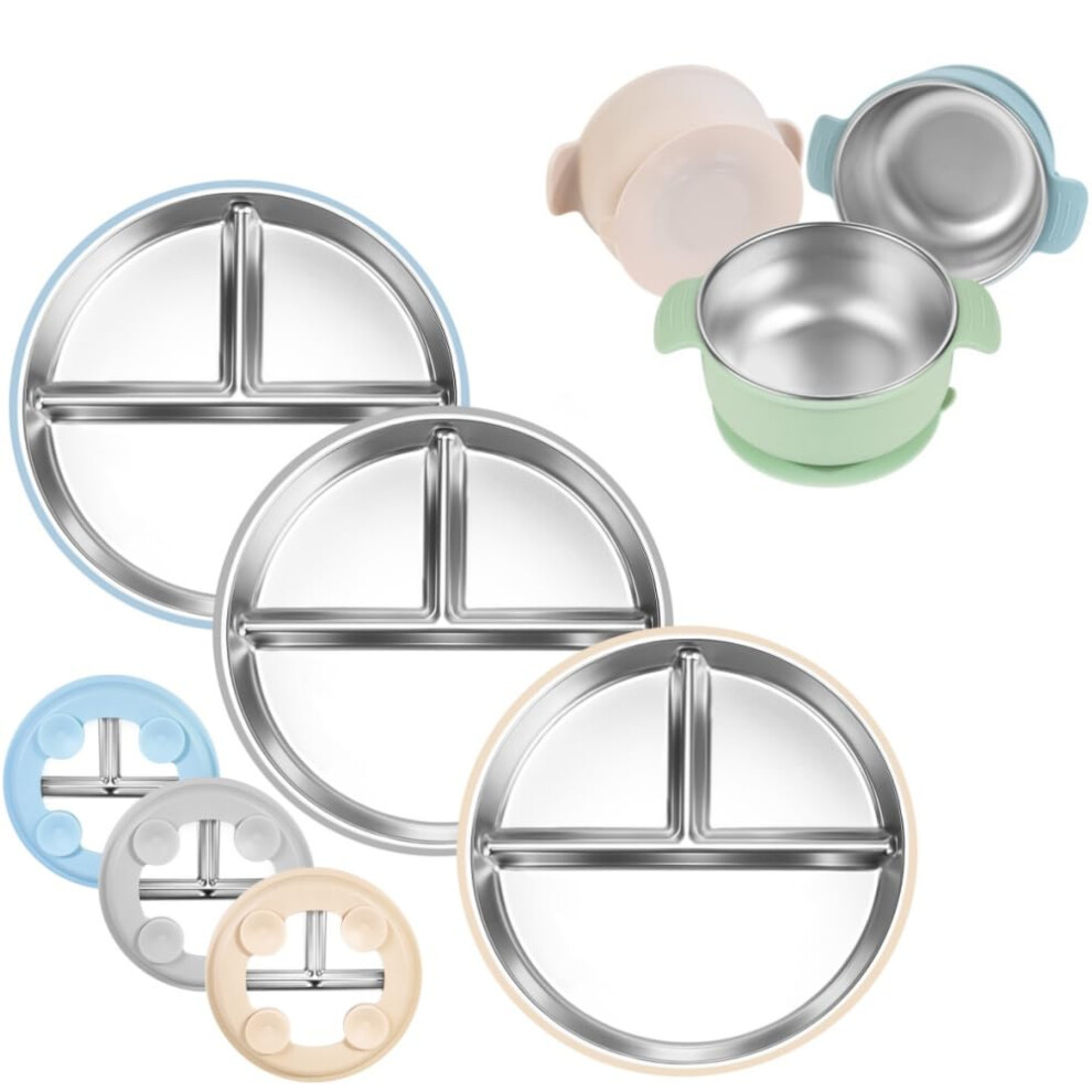 Stainless Steel Baby Plates and Suction Bowl Set with Secure Base, Unbreakable, Dishwasher Safe