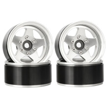 4pcs 1.55" Offset Ajustable Metal Wheel 5-Spoke Wheel Rim for RC 1/10 D90 TF2 CC01 LC70 MST Silver