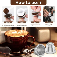 Cápsulas de Espresso Reutilizables, Cápsulas de Espresso Recargables de Acero Inoxidable con Láminas de Aluminio