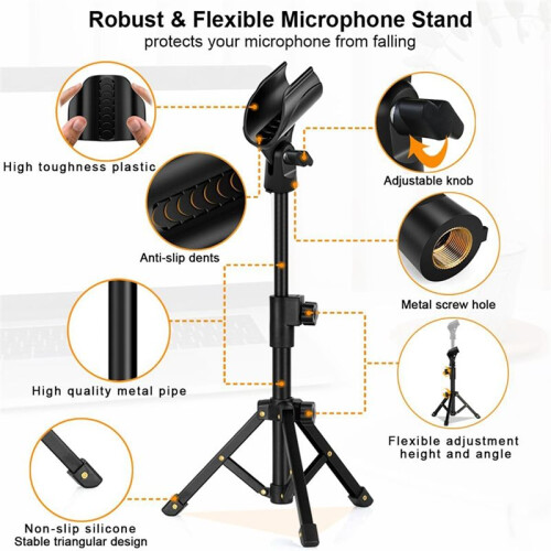 Tabletop Mic Stand, Adjustable Desktop Microphone Stand with 3/8 Inch Threaded for Most Microphone 2