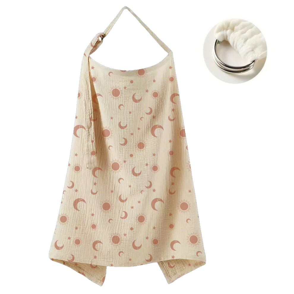 Organic Cotton Nursing Cover with Rigid Hoop, Breathable Muslin Breastfeeding Shawl for 360 Privacy