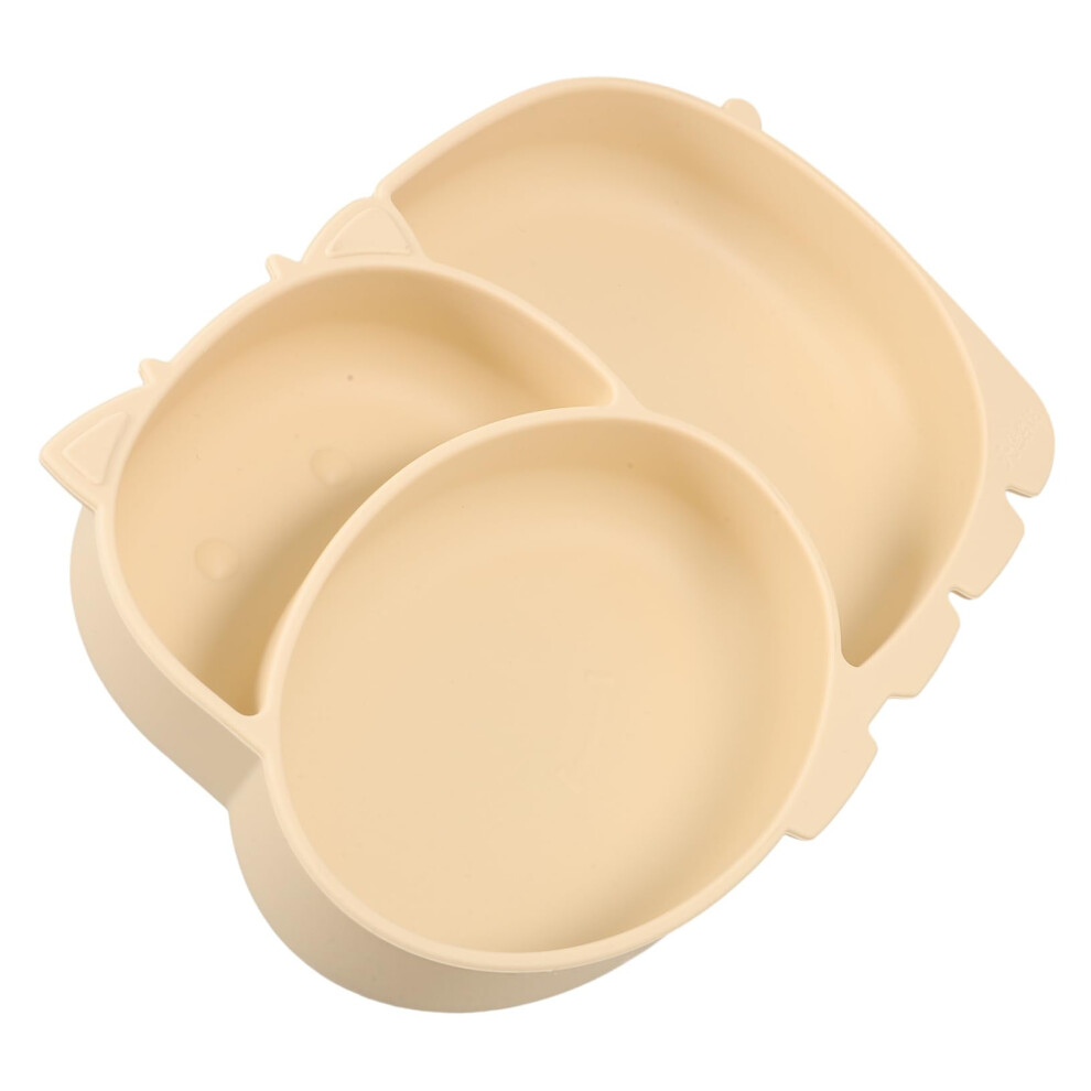 Silicone Divided Plate With Non Slip Base, Baby Suction Feeding Bowl, Dishwasher Microwave Safe Beige