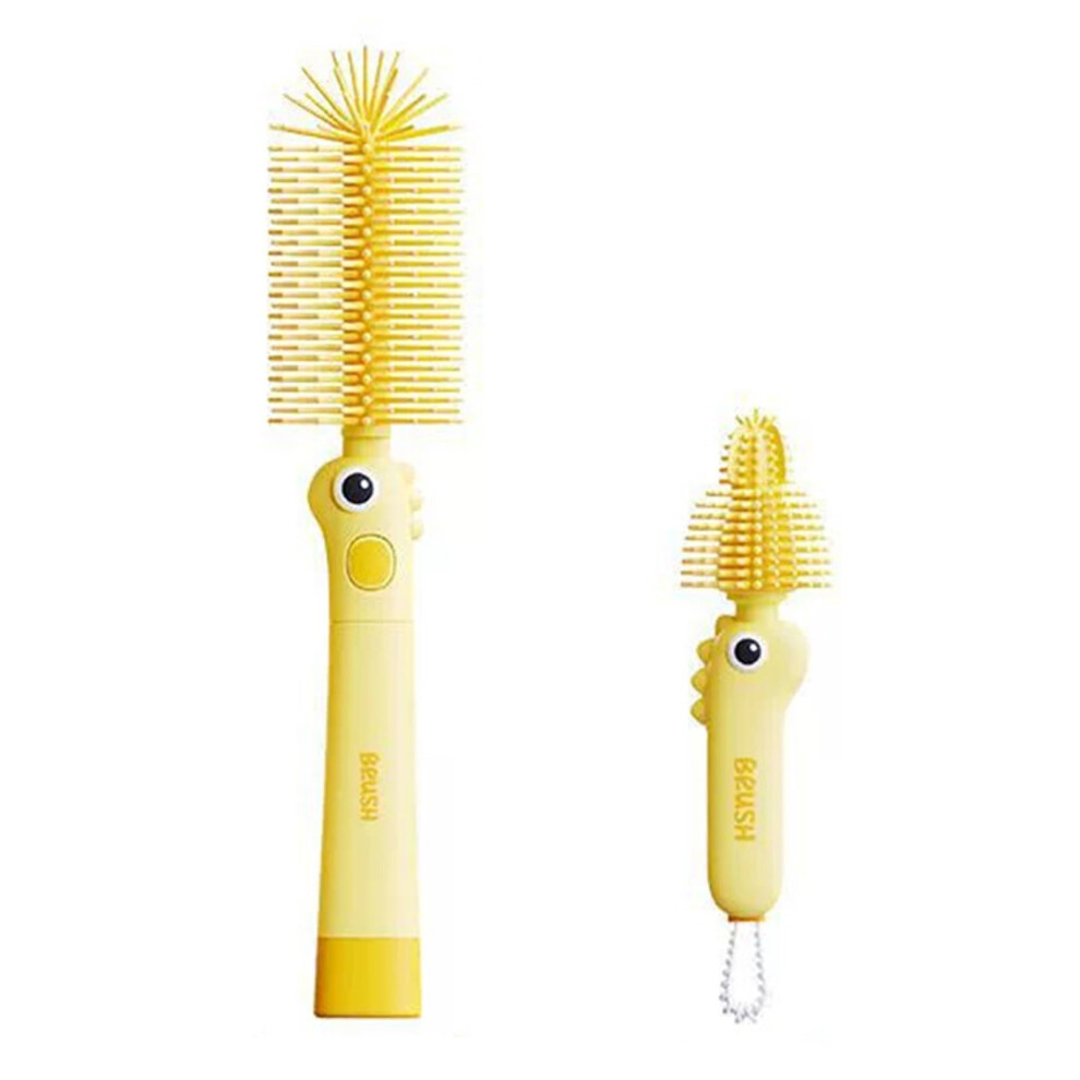 2Pcs Silicone Bottle Brush Set With 360 Bristles For Baby Bottles, Mason Jars, Water Bottles, Yellow