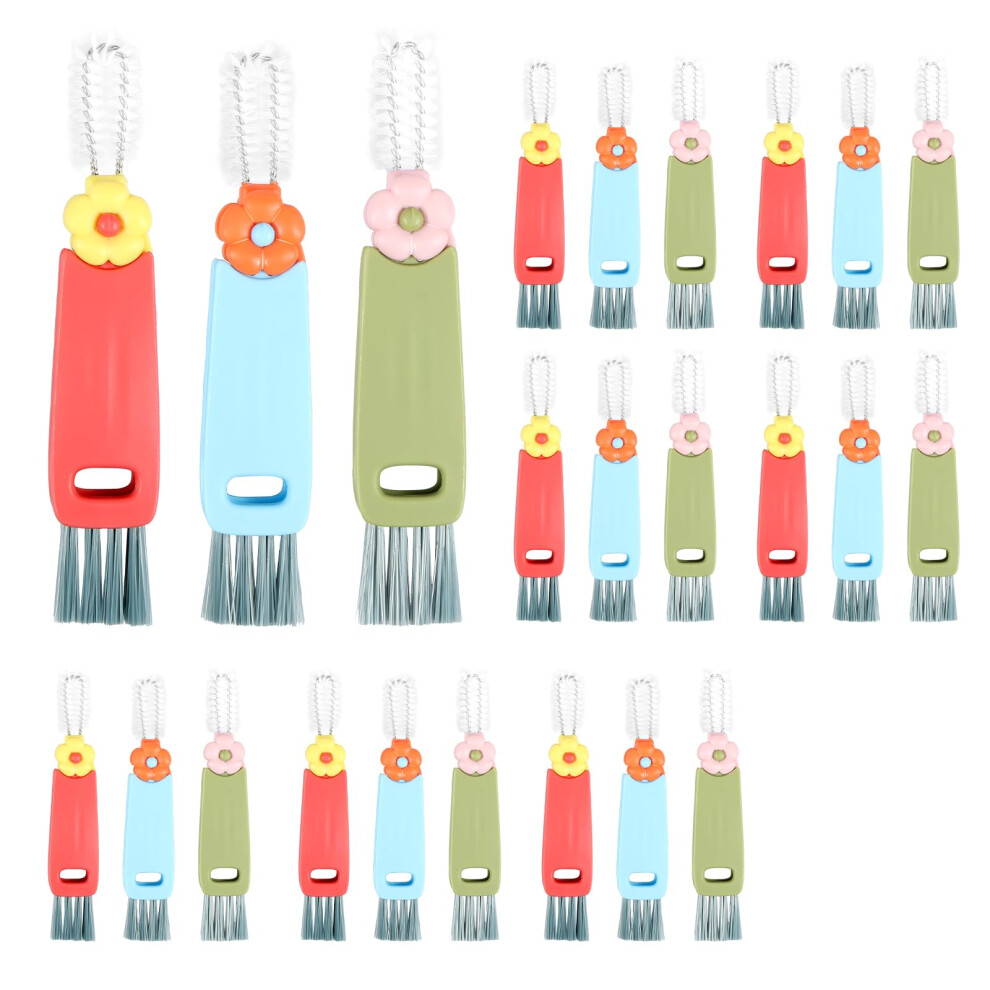 24Pcs Rotatable Bottle Cleaning Brush Set with Cup Lid Gap Cleaner for Slim Crevices 3 Colors