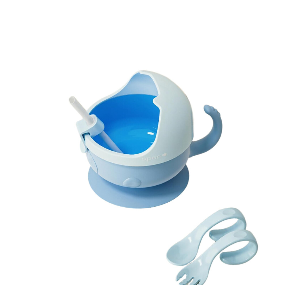 2Pc Cartoon Spillproof Bowl With Suction Cup, Microwave Dishwasher Safe, Scratch Resistant Blue