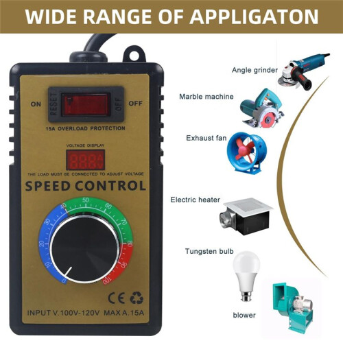 AC Motor Speed Controller - Adjustable 100V-120V & 15A Max, Electric Fan Variable Speed Regulator US Plug 2
