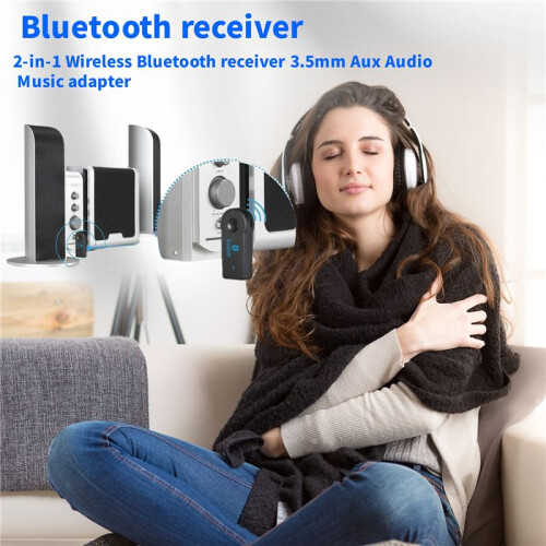 2-In-1 Wireless  Receiver 3.5mm Aux Audio Music Adapter with Hands-Free Functionality USB BT Connectivity 2
