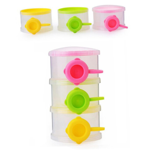 Baby Formula Dispenser Stackable Three Layer Milk Powder Container Portioned Storage for Travel