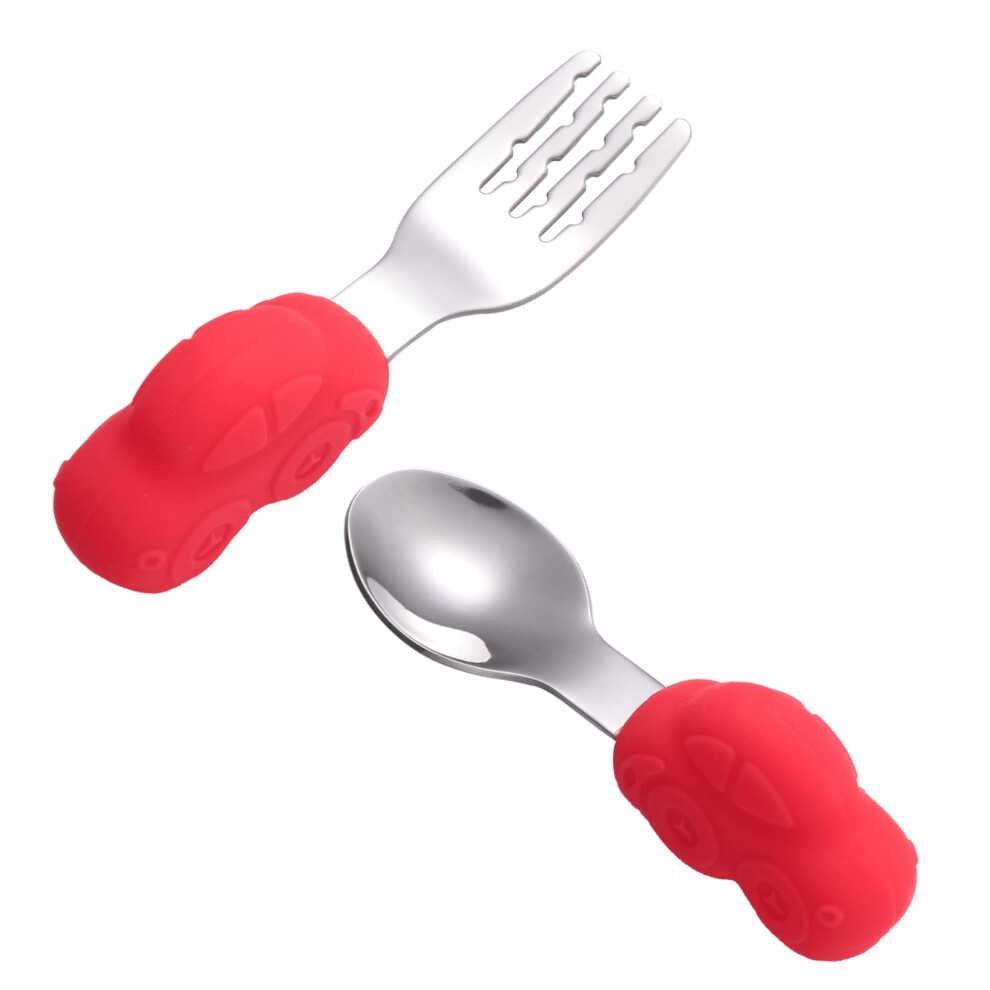 Baby Feeding Utensils Set Stainless Steel Toddler Fork and Spoon for Self Feeding Ergonomic Grip