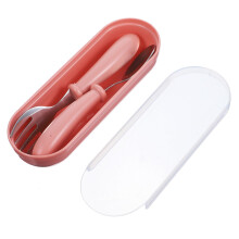 Kids Stainless Steel Fork with Hygienic Storage Box for Toddler Self Feeding, Pink Set