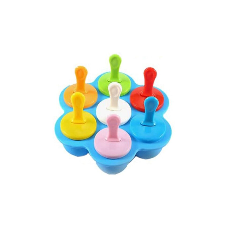 Semoic Silicone -Molds 7-Cavity Diy Ice- Mold With Colorful Sticks Reusable Non-Stick Food Grade Maker