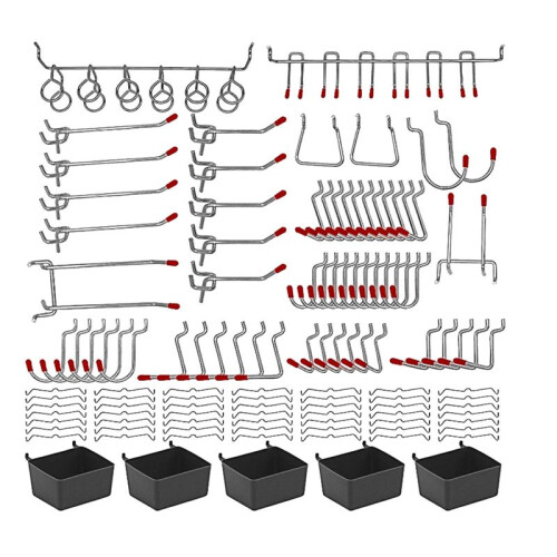 114 Pcs Peg Board Hooks Assortment with Metal Hooks Sets, Hole Plate Bins, Peg Locks for Organizing Storage System Tools