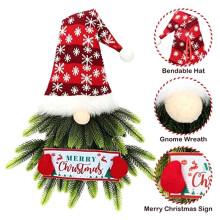 Christmas Wreath for Front Door, Lighted Gnome Christmas Door Wreath, Artificial Santa Xmas Hanging Sign for Door