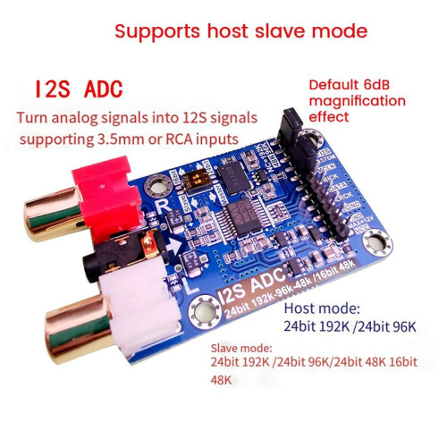 I2S ADC Audio I2S Acquisition Card Module Master/Slave Mode 24Bit 192K 96K 48K Multi-Functional Development Board 2