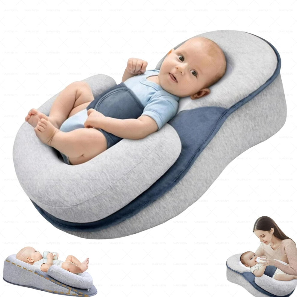 Baby Wedge Pillow With Soft Cotton Cover, Reflux Support Newborn Lounger 63X40cm Grey