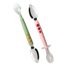 2pcs Dual Head Silicone Baby Feeding Spoon with Soft Tip and Ergonomic Grip for Infant Puree