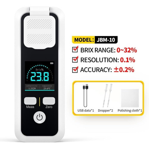 Digital Refractometer BRIX Meter 032% Range, Rechargeable IPS HD Color Screen, Auto Shutoff, Data Recording 1