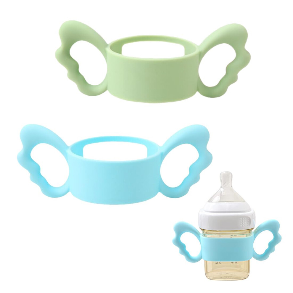 2 Pcs Silicone Baby Bottle Handles with Ergonomic Angel Grips for Wide Mouth Bottles