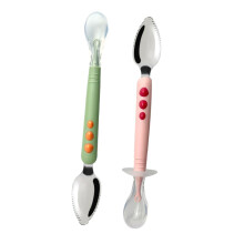 2pcs Soft Silicone Baby Feeding Spoon Set, DualHead Ergonomic Training Spoons for Purees and Weaning
