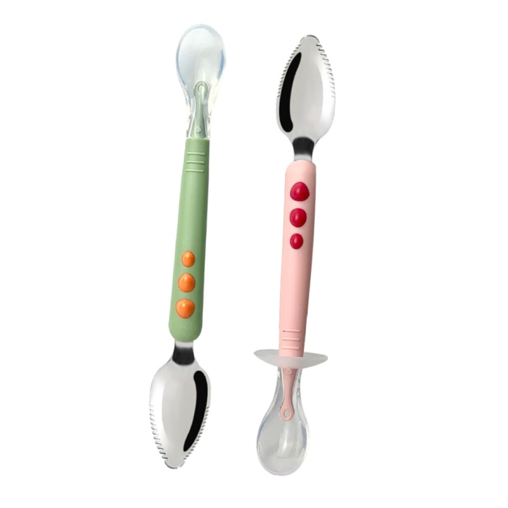 2pcs Soft Silicone Baby Feeding Spoon Set, DualHead Ergonomic Training Spoons for Purees and Weaning