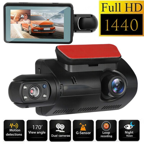 Dual Dash Cam Front and Inside 1440P+1080P Car Black Box Dash Camera 3 Inch IPS Camera Recorder Night Vision 2