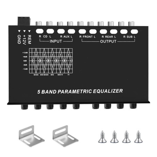 4X 5-Band Car Audio Equalizer, Adjustable 5 Bands EQ Amplifier Graphic Equalizer with CD/AUX Input Select ,Black 2
