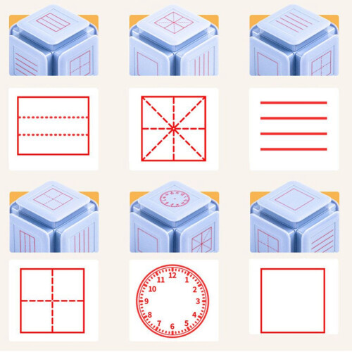 Kids Educational Six-Side Seal Clock Stamp Teaching Aids Toy Learning Recognition Tian Character Grid Stamp,