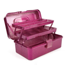 Glitter Różowy & Tool Storage Box, 3-Warstwowa Składana Skrzynka na Przybory do Szycia Organizer do Sztuki