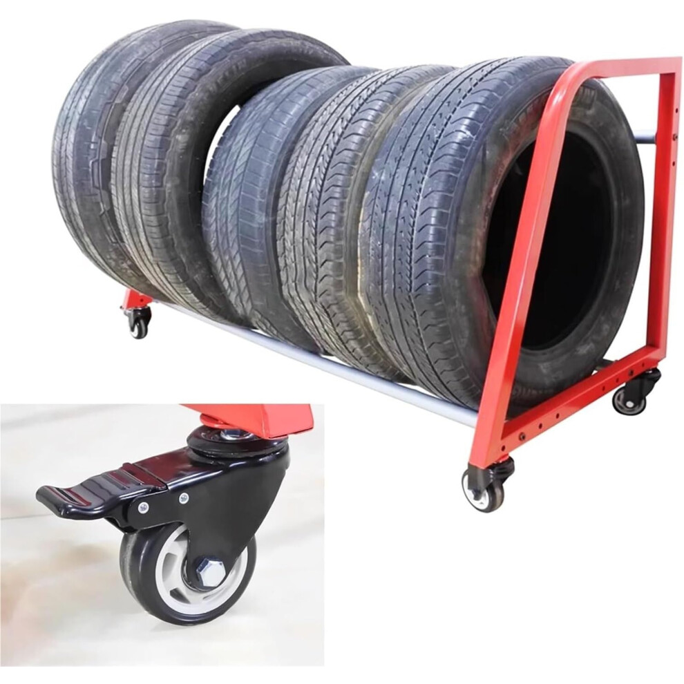 Tire Storage Rack With Adjustable Shelving Heavyduty Steel Frame Rolling Garage Organizer Red 9169991164328