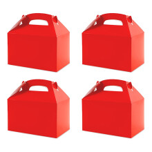 50 Pcs Party Treat Boxes White, Candy Boxes Party Favors with Handle Paper Cookie Gift Bags Gable Boxes Red