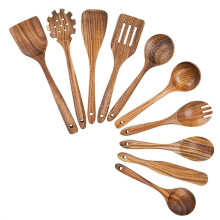 Kochutensilien Aus Holz, Küchenutensilien-Set mit Teakholzlöffeln und Holzspatel zum Kochen