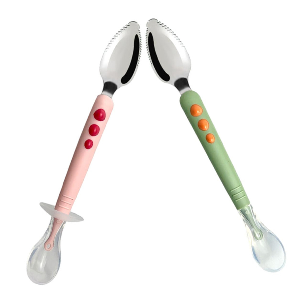 2Pcs Silicone Baby Feeding Spoons with Soft Gentle Tip, Dual Head Ergonomic Utensils for Teething Boys Girls