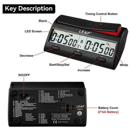 LEAP Chess Clock Advanced Digital Chess Timer with 7 Type 38 Timing Set Modes Professional Chess Clock Game Timer 2