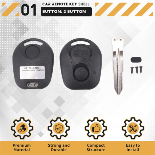2 Buttons Remote Key Shell for  Actyon Kyron Rexton Uncut Blade Key Fob Cover Case Replacement ,A 1