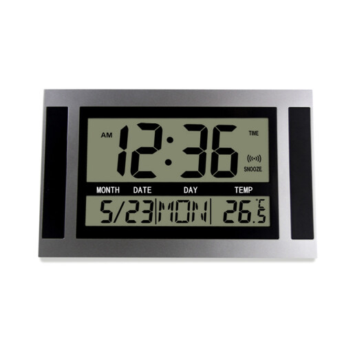 Digital Wall Clock LCD Large Number  Temperature Calendar Alarm Table Desk Clock Modern Design Office Home Silver