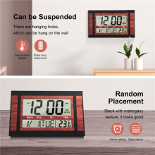 Digital Wall Clock LCD Large Number Temperature Calendar Alarm Table Desk Clock Modern Design Office Home Black