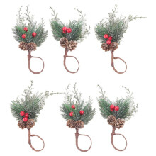 Lot de 6 Ronds de Serviette de NoëL, Anneaux Porte-Serviette avec Branches de Pommes de Pin Artificielles DéCor de Baies Rouges