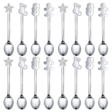 16Pcs Christmas Decorations for Home Stainless Xmas Coffee Spoons Dessert Spoon Tableware Kitchen New Year Gifts Silver