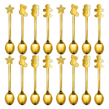 16Pcs Christmas Decorations for Home Stainless Xmas Coffee Spoons Dessert Spoon Tableware Kitchen New Year Gifts Gold