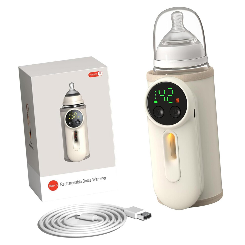 Portable Bottle Warmer for Travel with Precise Temperature Control, Fast Heating, Rechargeable Battery