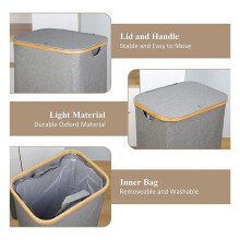 110L Laundry Hamper with Handle and Lid,Collapsible Basket Organizer with Removable Inner Bag for Clothes Toys Grey