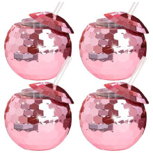 4PCS Disco Cups Unique Cocktail Glasses Bar Tools Party Glasses Flashlight Straw Wine Goblets Drink Cups Rose Gold